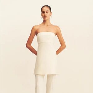 BRAND NEW Shona Joy Strapless Cream Mini Dress and Boot Cut Flared Pant - Cream